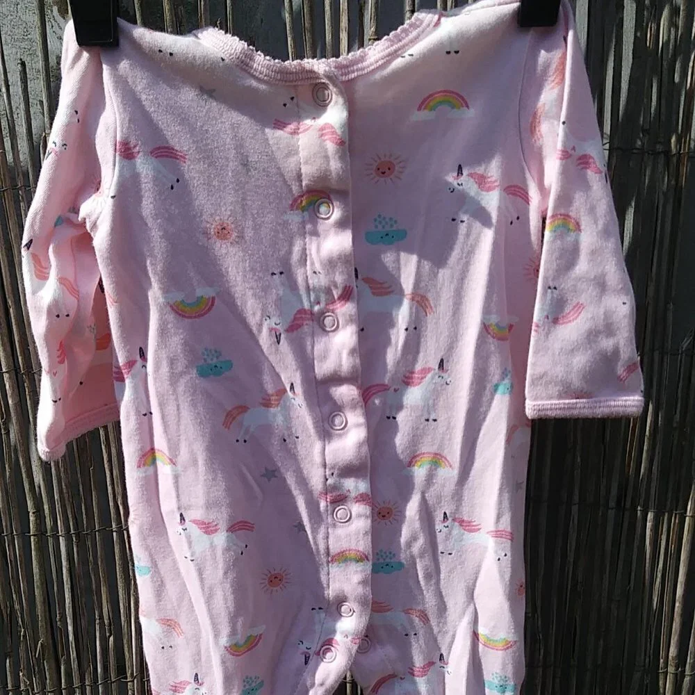 Girl's Pink Unicorn Clouds Rainbow Snap One Piece - 6M